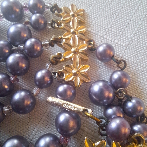 Japan 5-strand Statement MCM Necklace Purple Pearl Beads Glass AB Rare Color - Picture 4 of 8